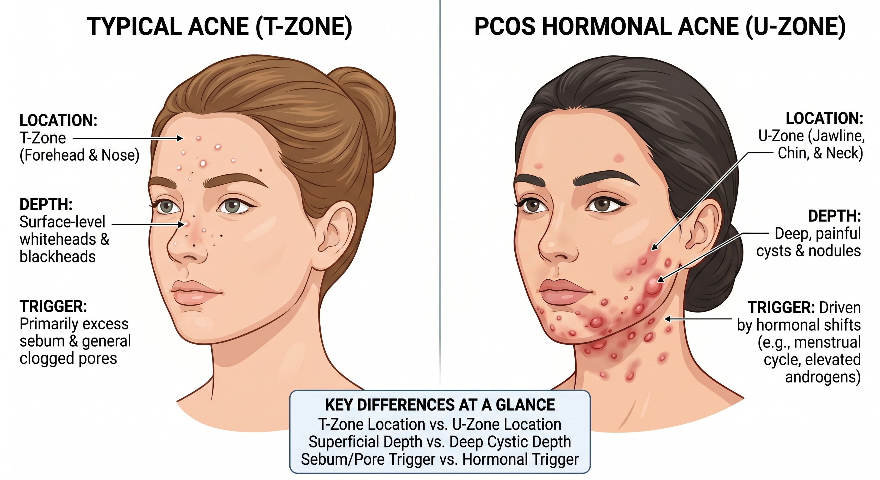Pictures of Typical Acne vs PCOS Acne