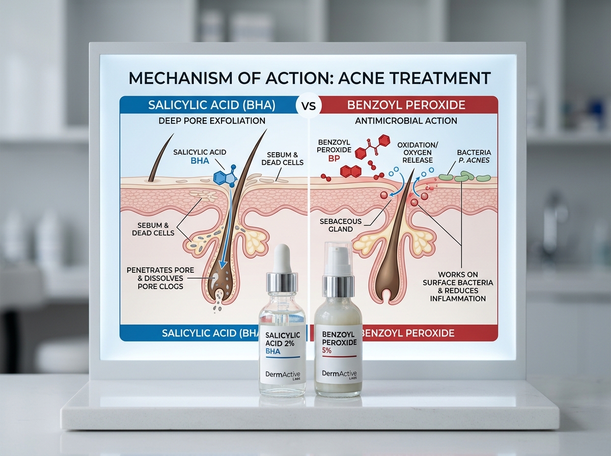 Clinical chart showing active ingredients mechanism of action and their target skin layers.
