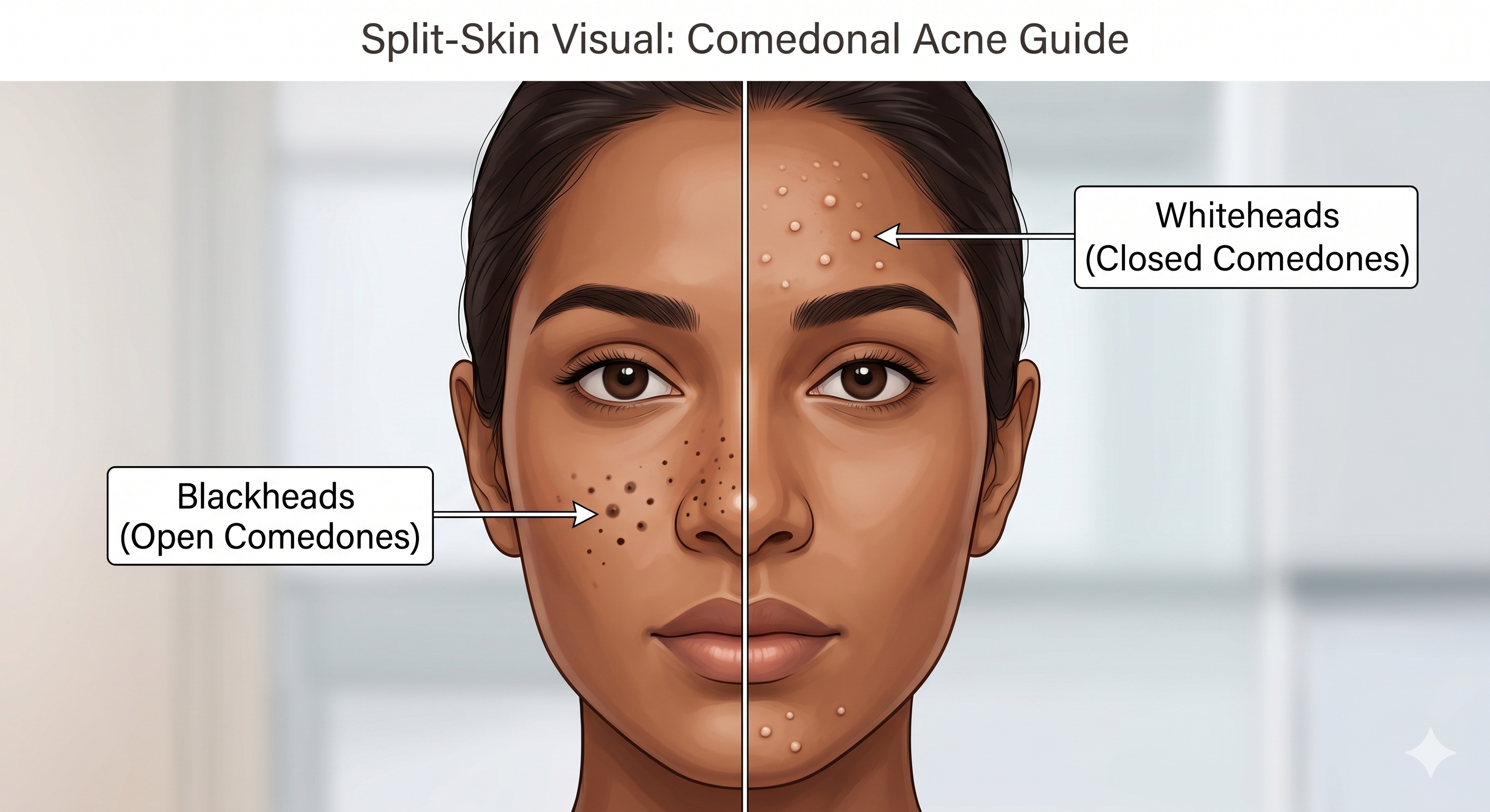 Detailed view of blackheads and whiteheads on skin