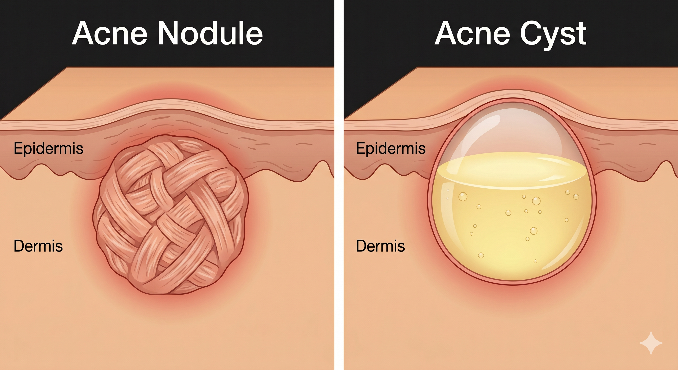 Cyst vs Nodule Cross-Section Diagram: Hard or Soft Acne Blemish