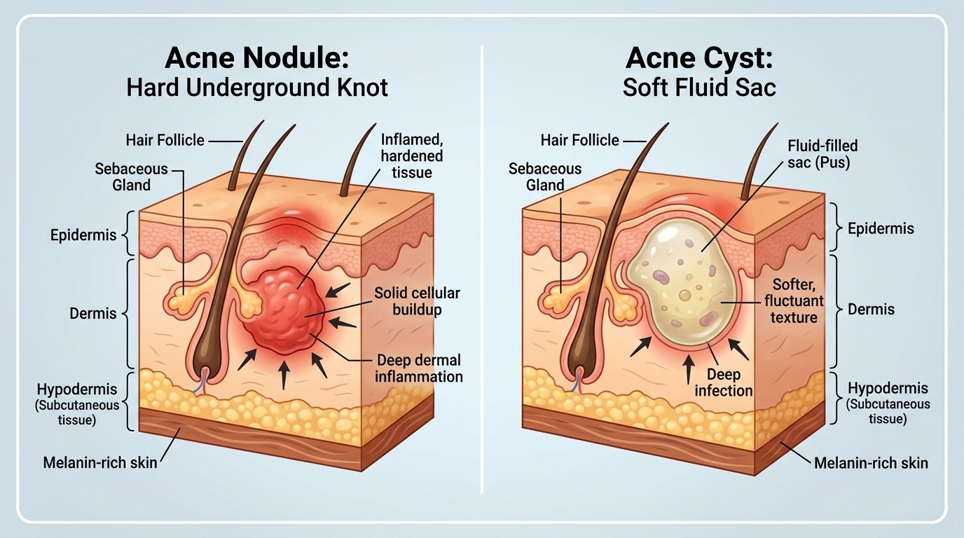 Acne Nodule vs Acne Cyst Cross-Section Diagram on Indian Skin
