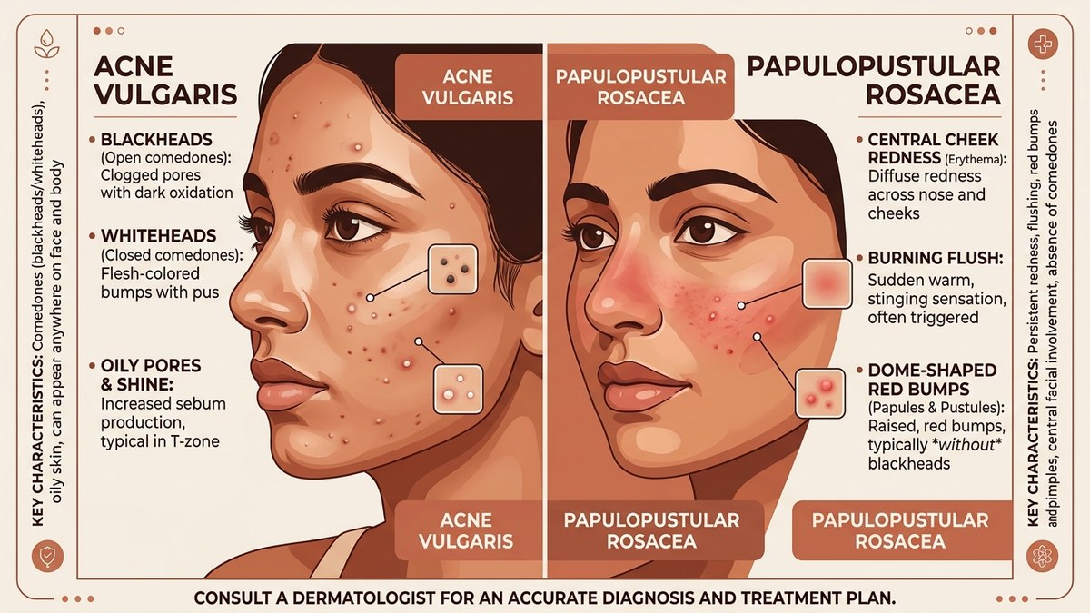 Acne Vulgaris versus Papulopustular Rosacea Comparison Guide on Indian Skin