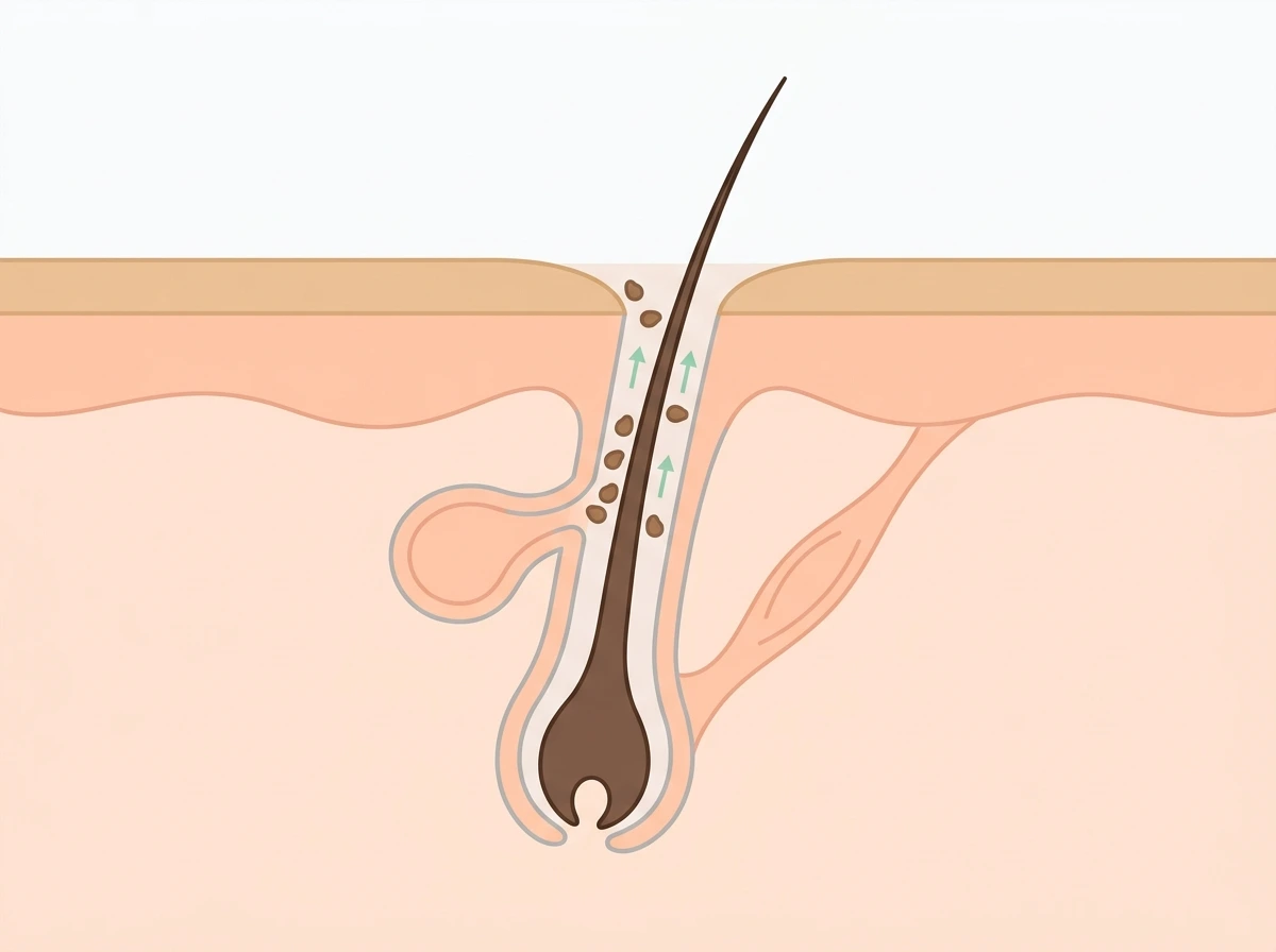 Diagram showing how Adapalene normalizes skin turnover and clears clogged pores