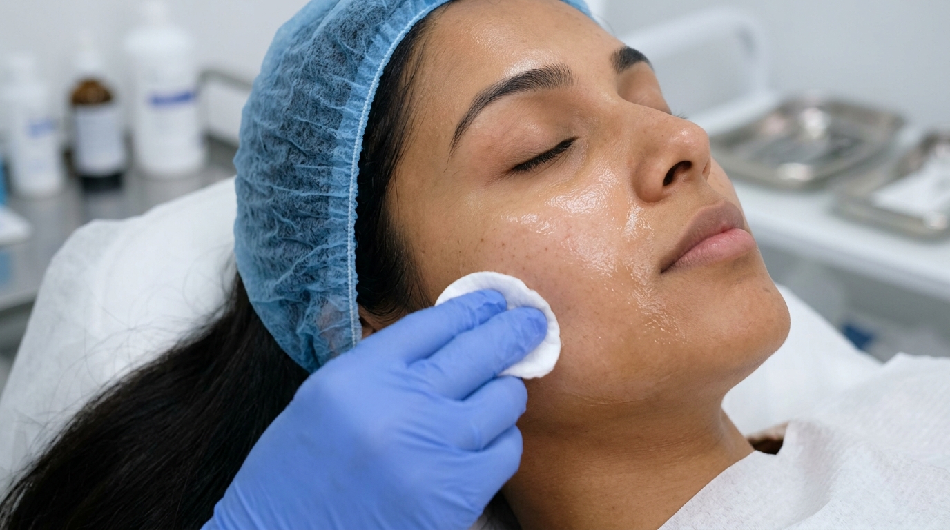 Clinical photography of Alpha Hydroxy Acid AHA treatment