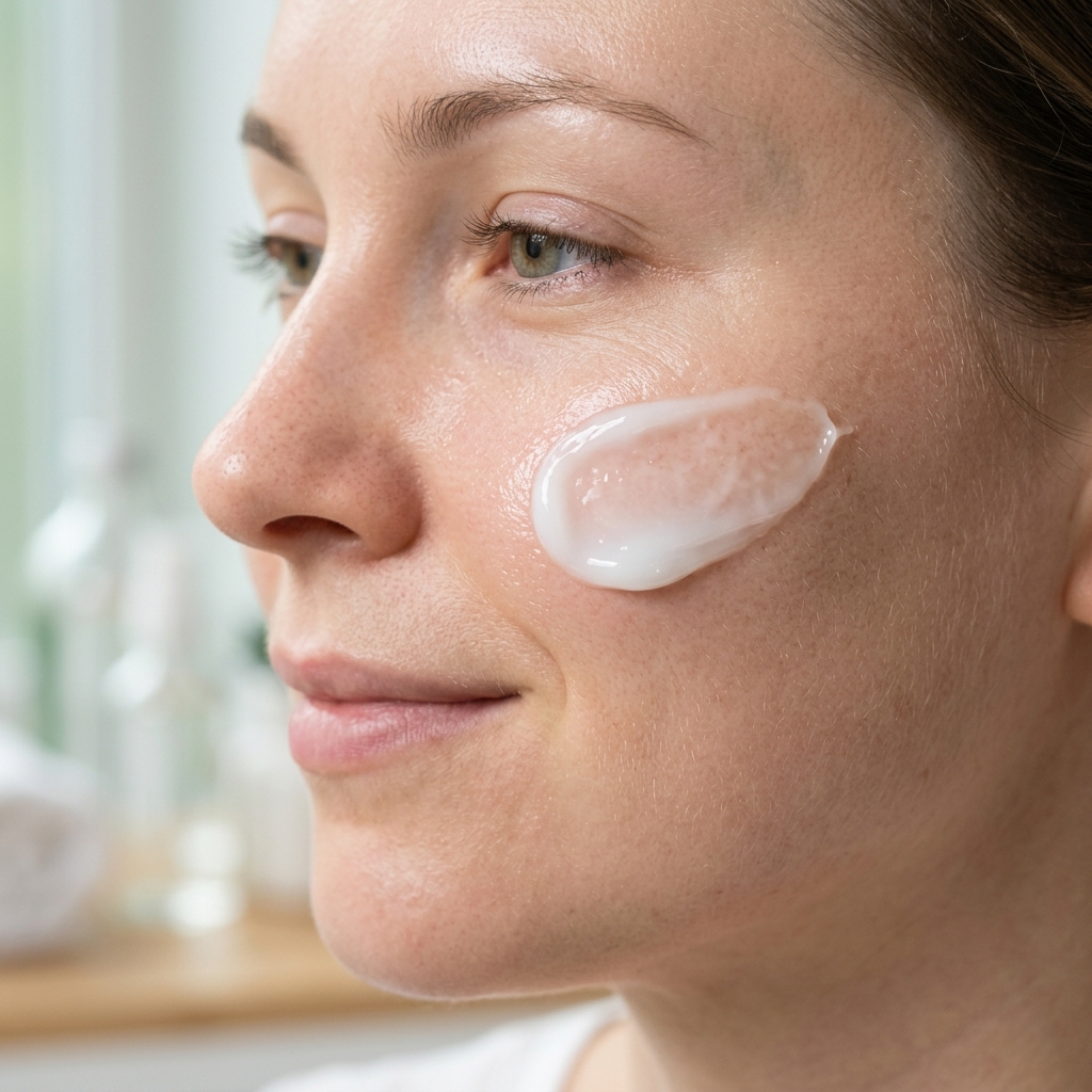 Close-up of white opaque azelaic acid gel cream texture being dispensed