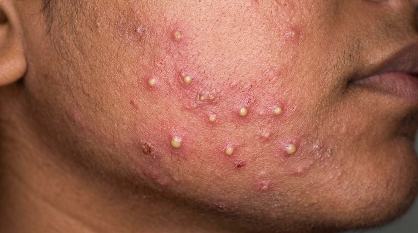 Clinical photo of bacterial skin rash on cheek