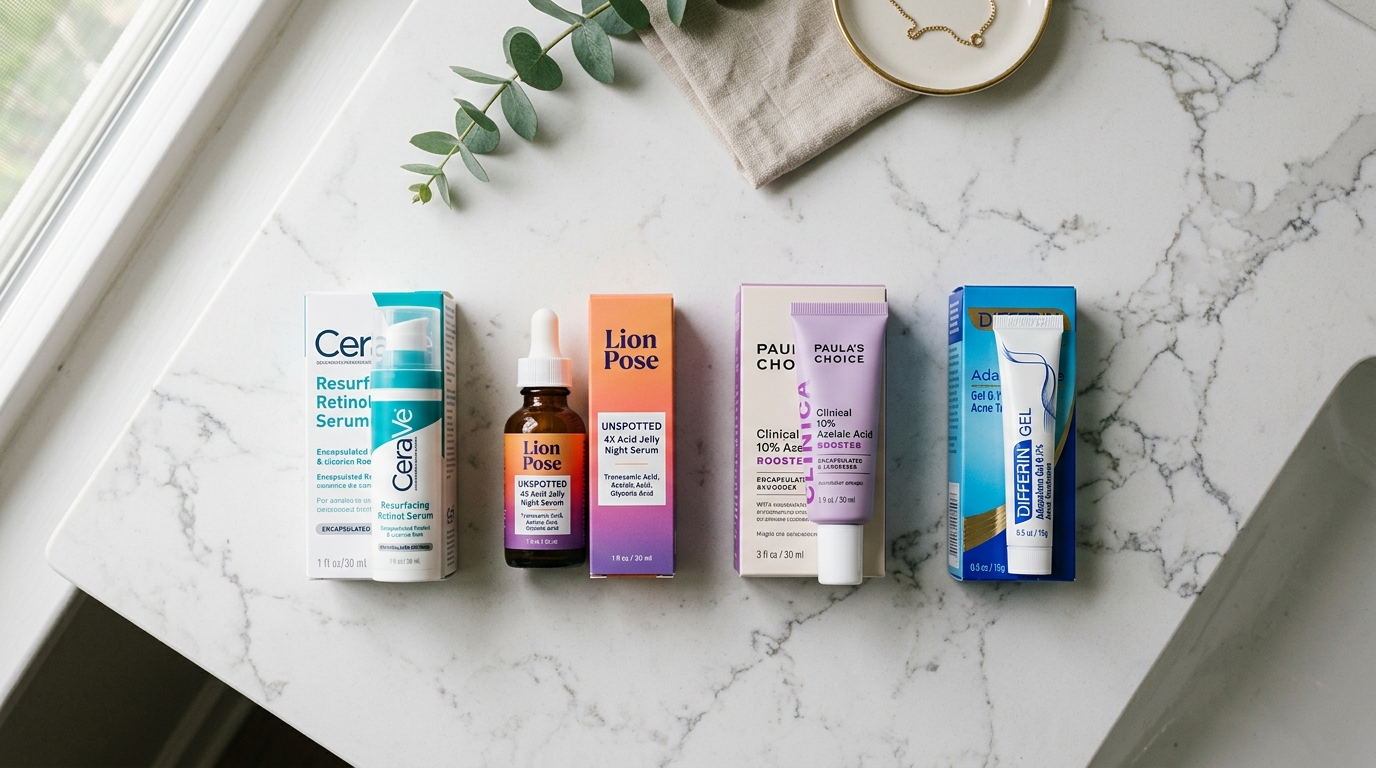 Flat-lay photograph of top US acne scar treatments