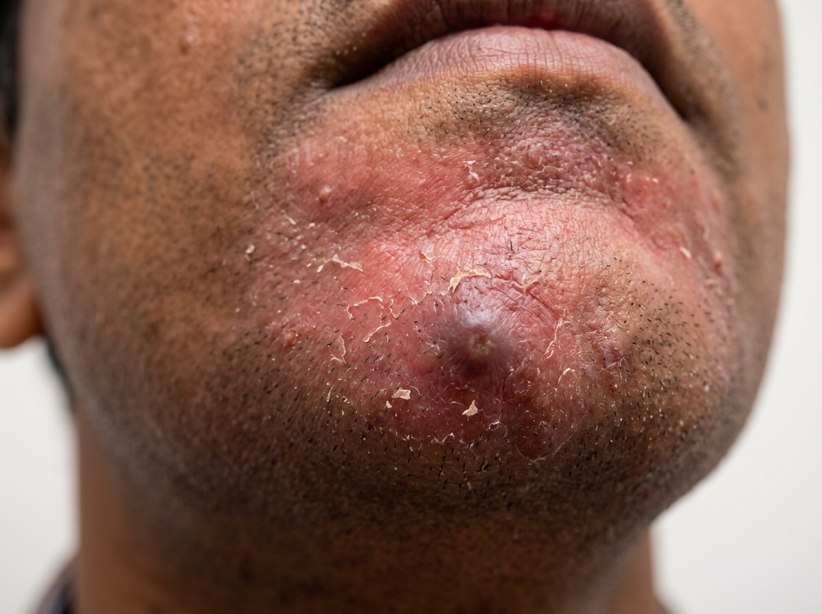 Chemical burn and barrier redness from over-exfoliating chin cyst