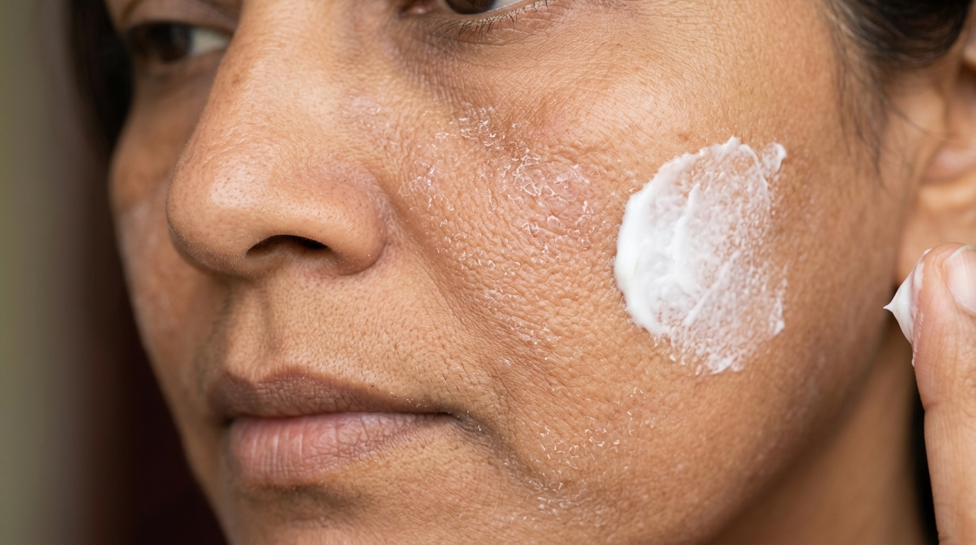 Dry flaking skin around mouth and cheeks