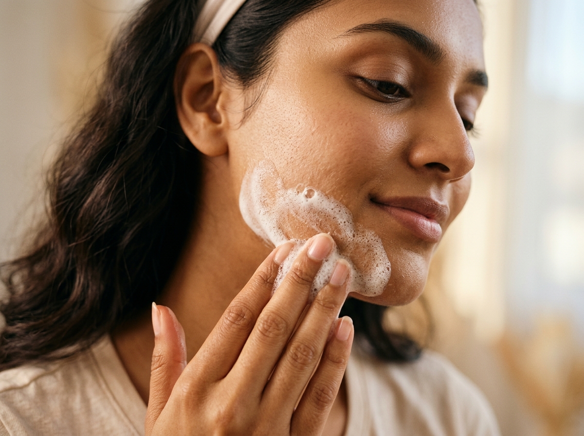 Two-step double cleansing with cleansing balm emulsification for acne-prone Indian skin