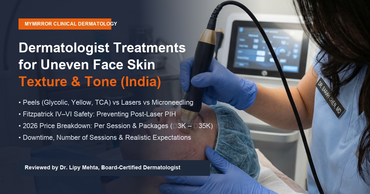 Dermatologist performing Q-Switch laser and RF microneedling on Indian patient for uneven facial skin texture and tone