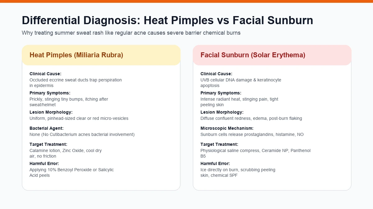 Facial Sunburn vs Summer Heat Pimples Diagnostic Comparison Infographic