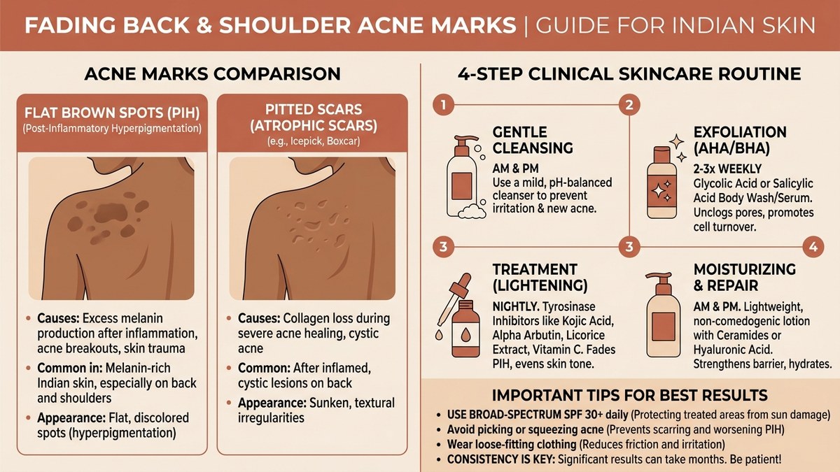 Fading Back and Shoulder Acne Marks: Comparison between Flat Brown Spots PIH and Pitted Scars on Indian Skin