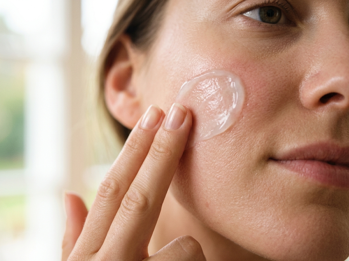 Close-up macro of lightweight gel-cream moisturizer texture