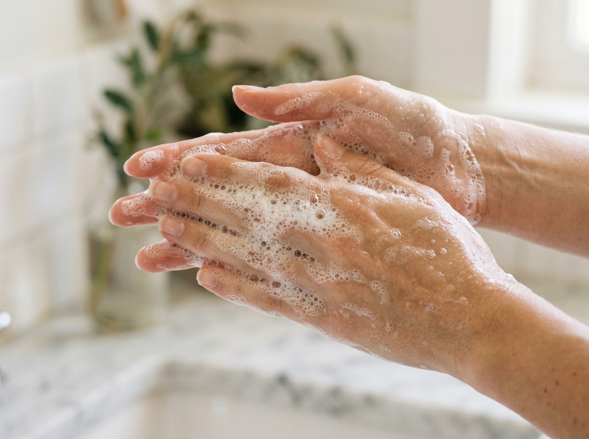 Close-up of gentle foaming cleanser lather