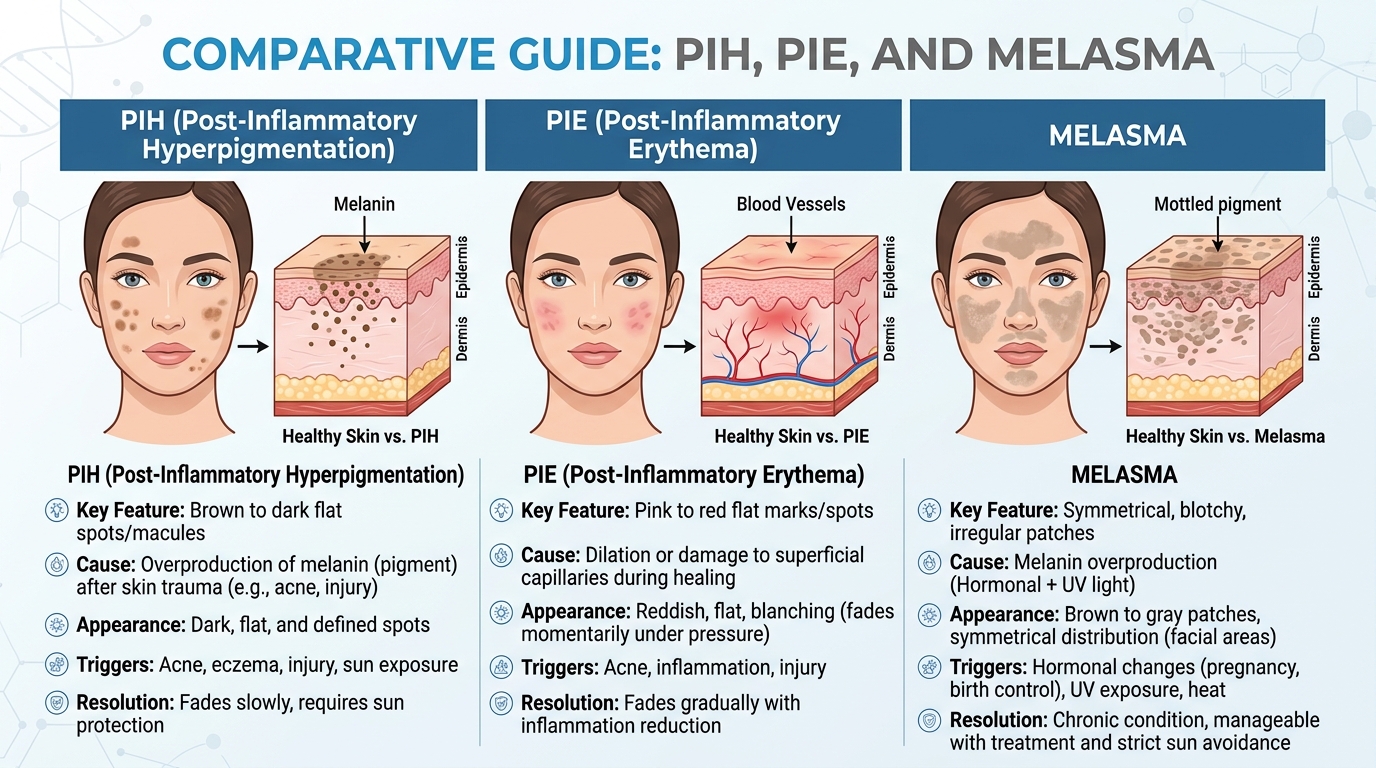 PIH vs PIE vs Melasma Comparison