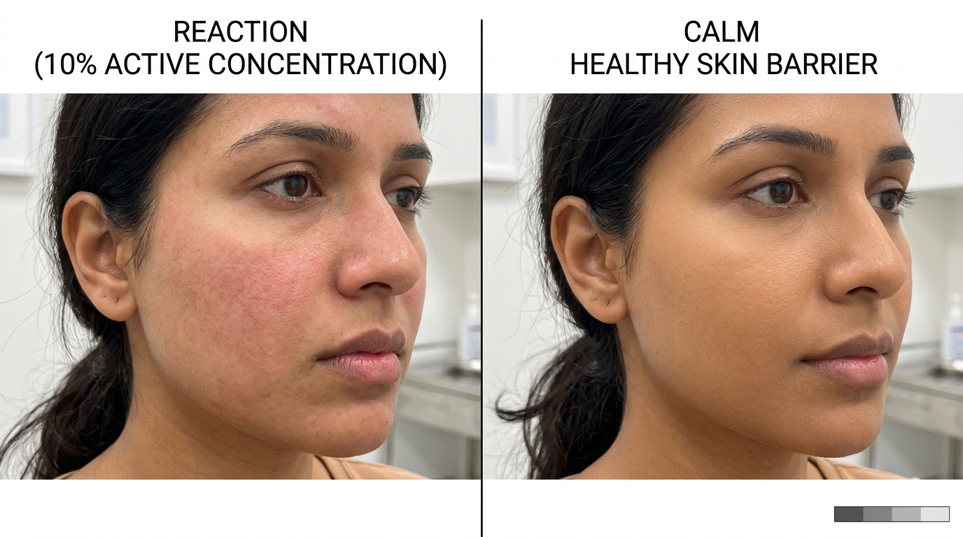 Skin redness from high percentage niacinamide application