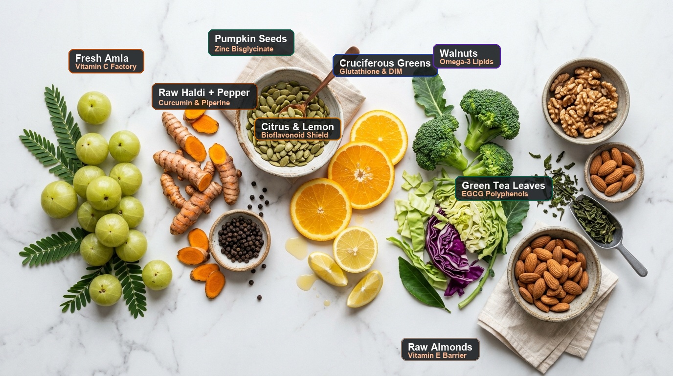 Key Indian Food Sources for Skin Pigmentation and Glutathione with Labels