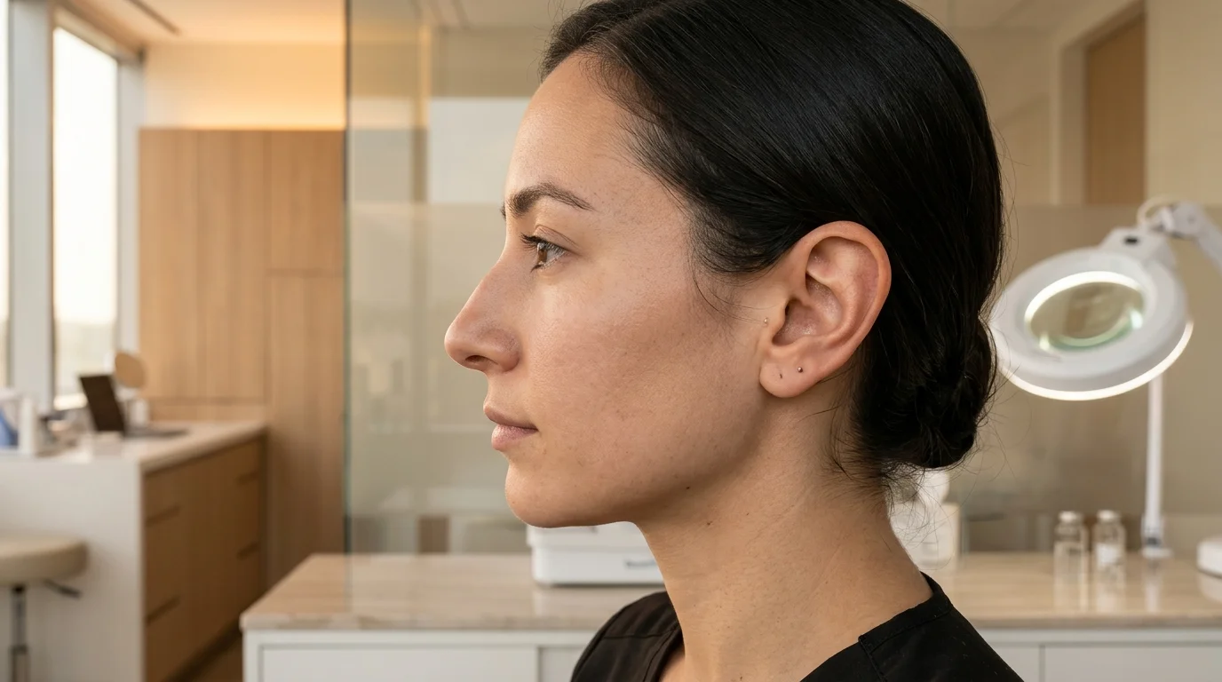 Dermatology examination of ear and nose profile
