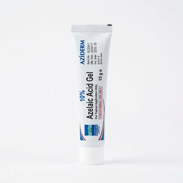 Aziderm 10% Azelaic Acid Gel 15g pharmaceutical tube for post-acne marks