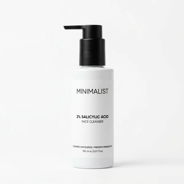 Minimalist 2% Salicylic Acid Face Cleanser white pump bottle for pore cleansing