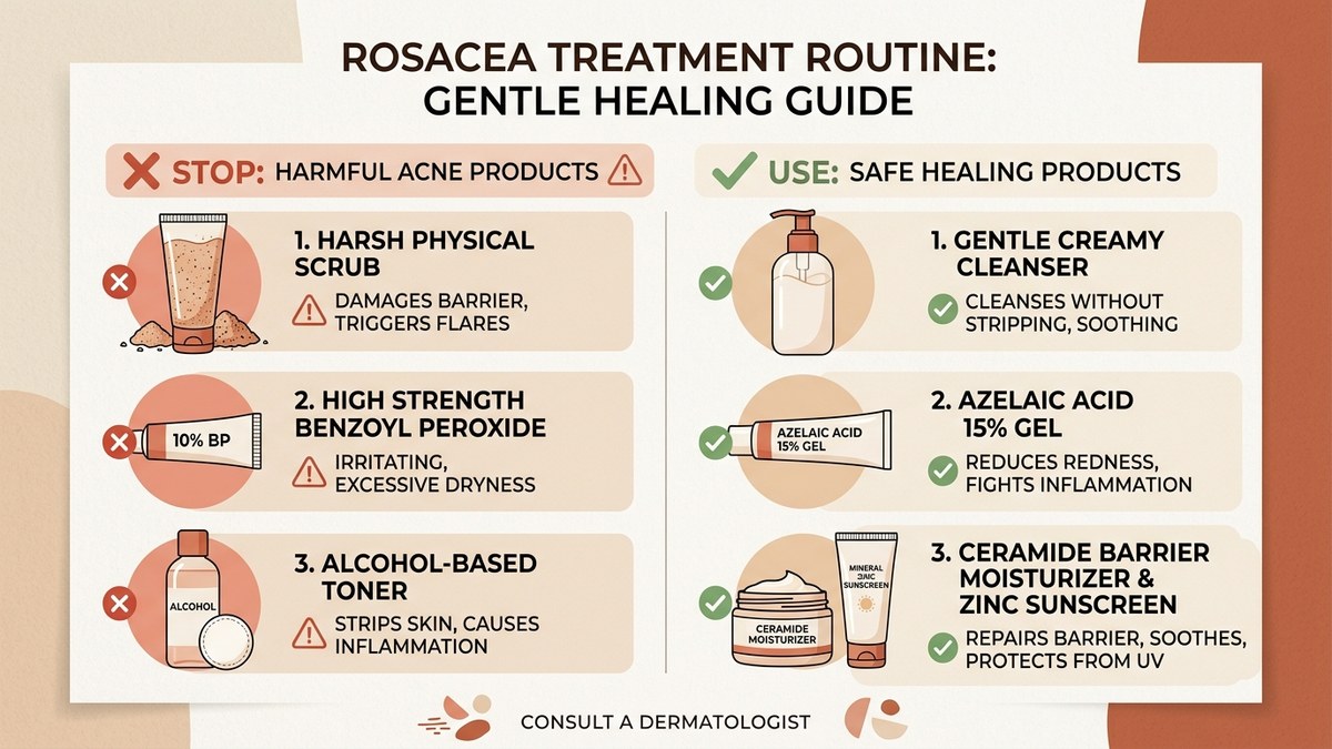 Rosacea Skincare Routine Dos and Don'ts: Harmful Acne Products to Stop vs Gentle Barrier Healers to Use
