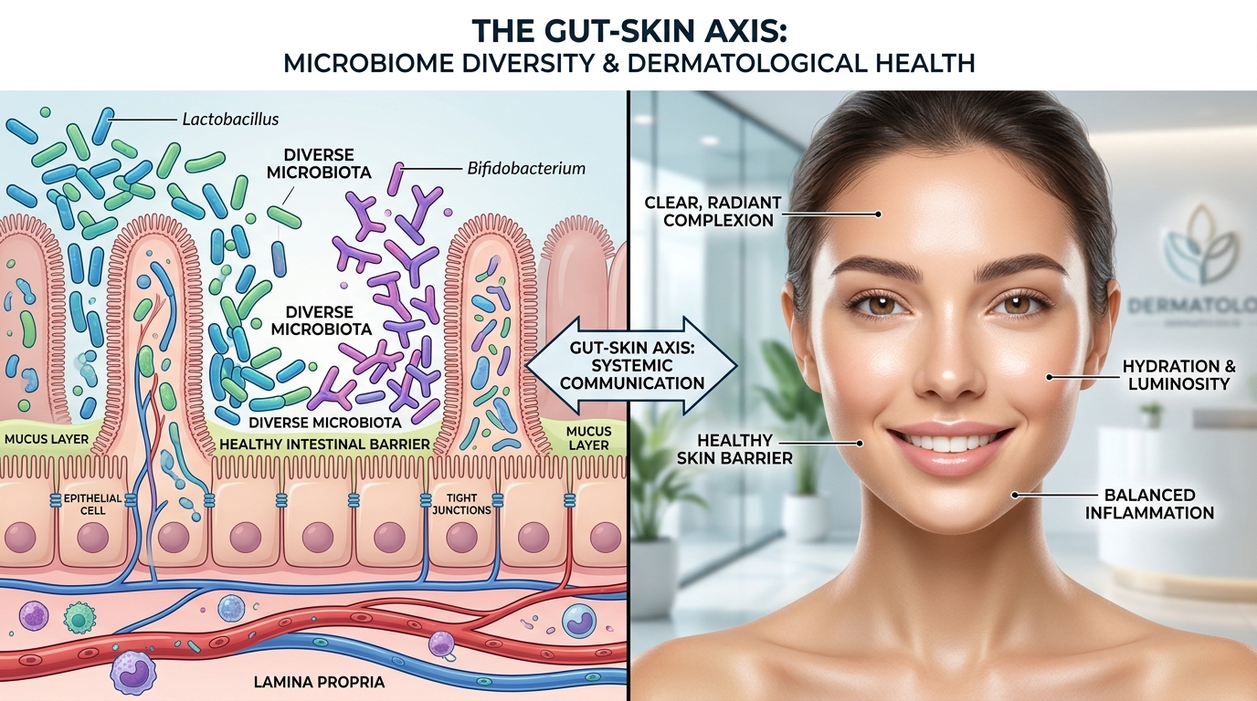 Skin microbiome probiotic serum and petri dish showing beneficial bacteria culture for acne-prone Indian skin
