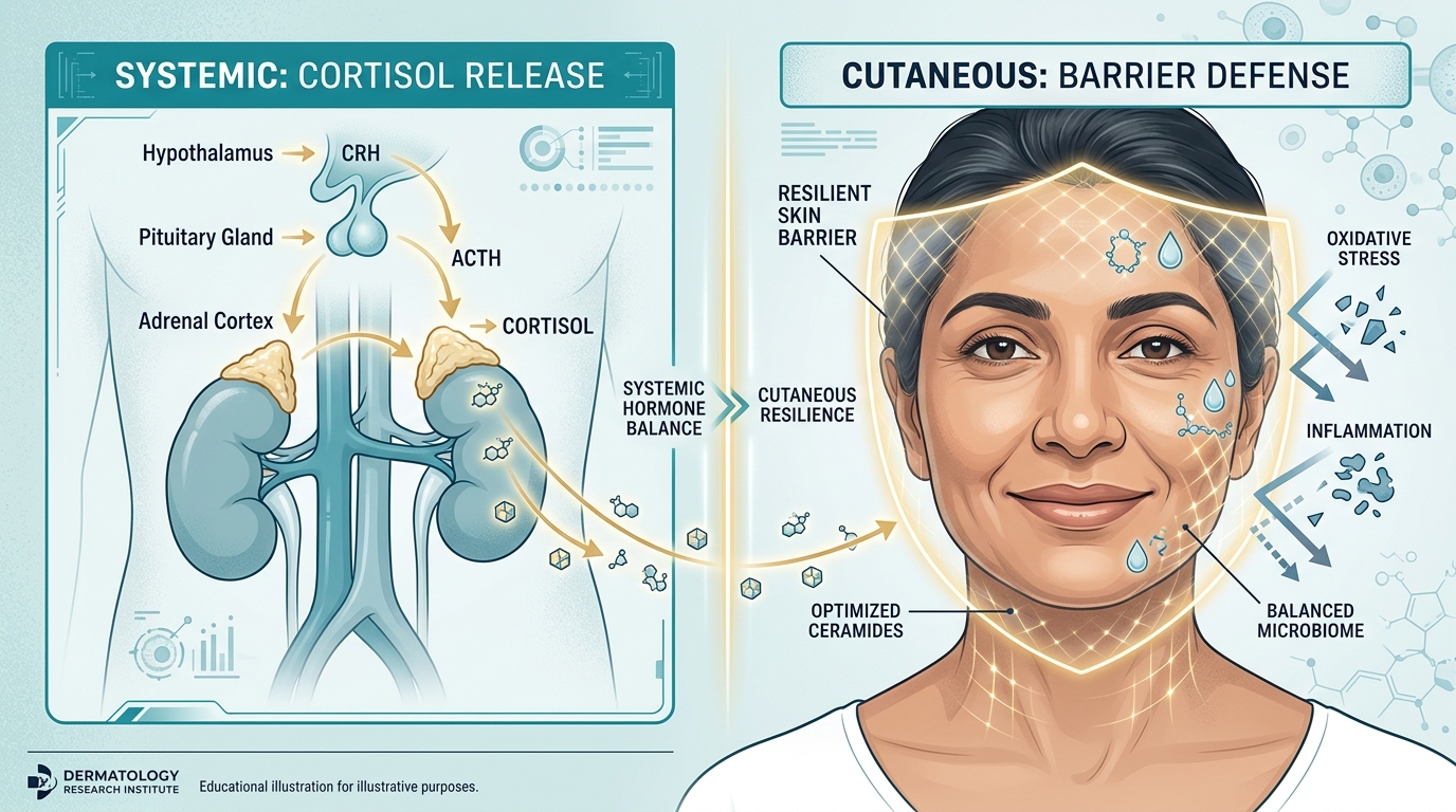 Stress hormones and skin barrier defense illustration