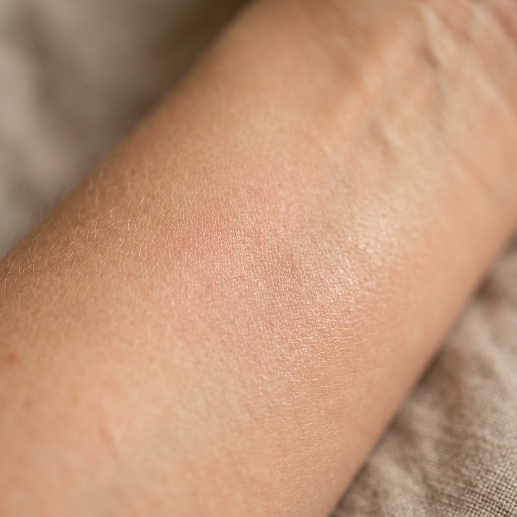 Clinical close-up of retinoid dermatitis, severe flaking, and skin barrier peeling on an Indian patient