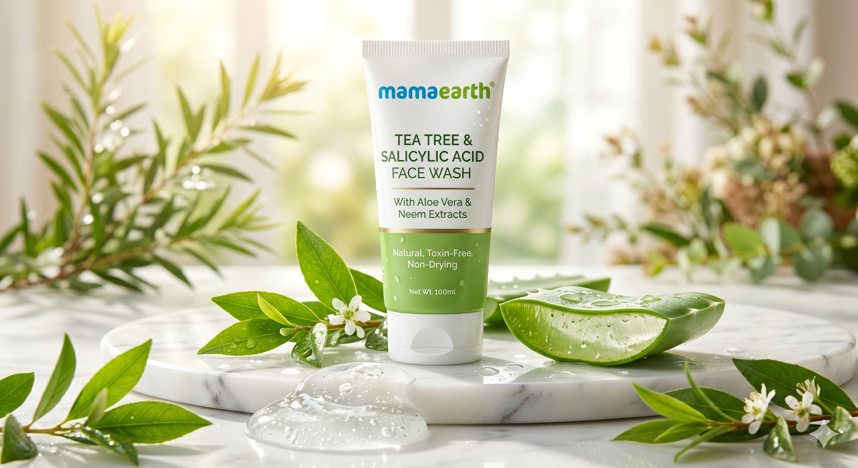 Mamaearth tea tree and salicylic acid face wash with natural aloe vera.