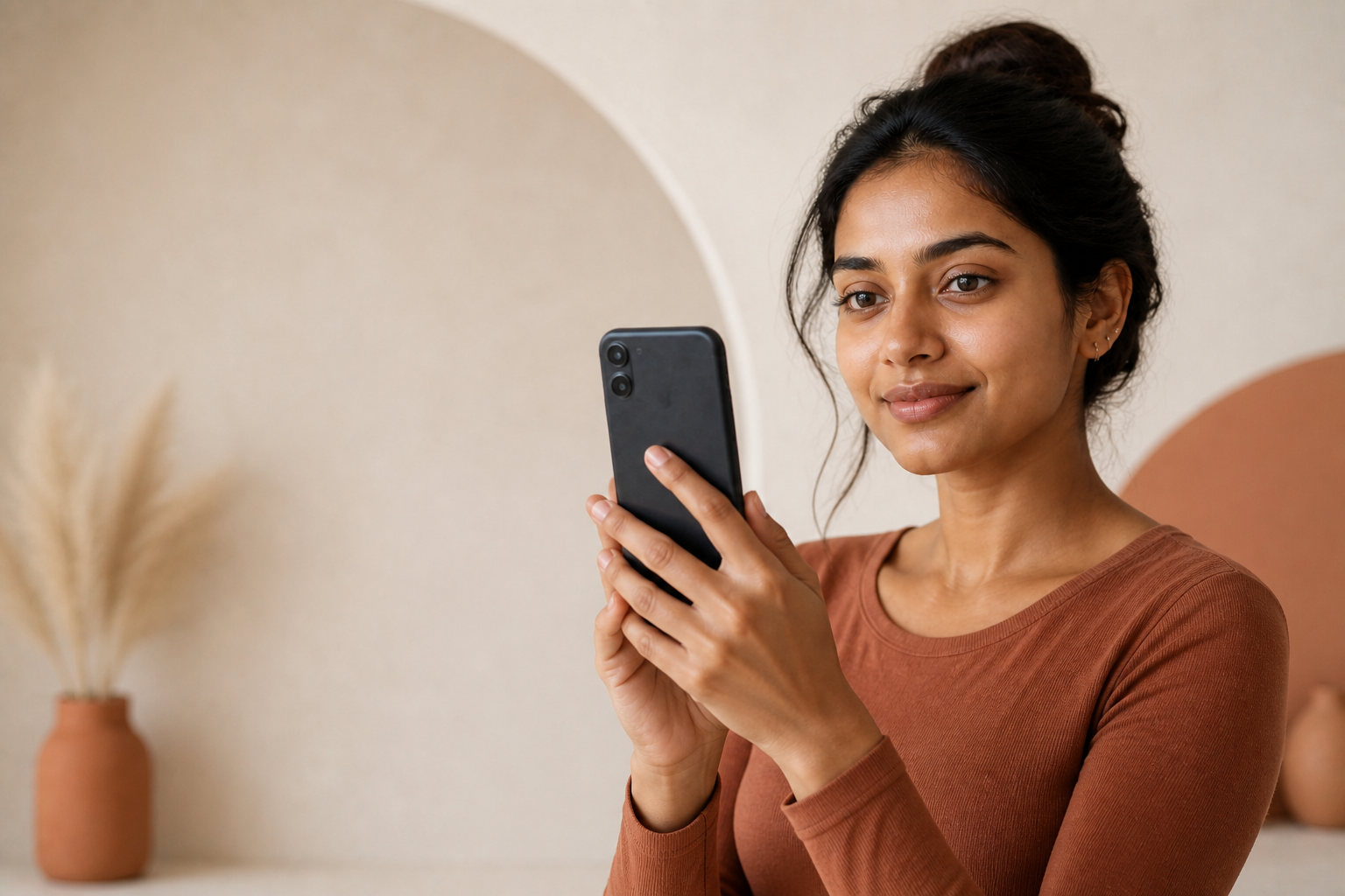 A person using a phone for a private MyMirror face analysis